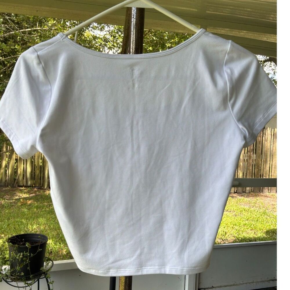 Hollister Sz Medium Baby Tee White Cropped Square Neck Short Sleeve Soft Retro - Picture 5 of 9